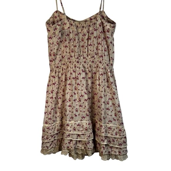 Mango Cream and Pink Ditsy Floral Mini Sundress, Tiers, Eyelet Lace, Size Medium - Picture 6 of 10